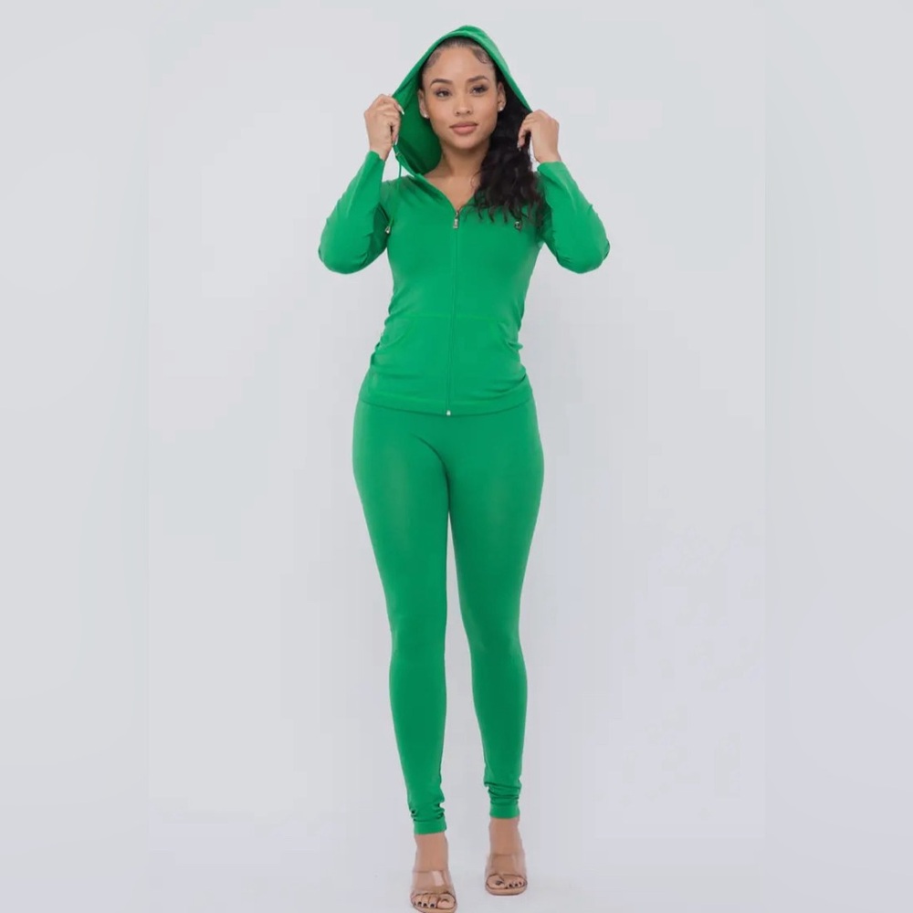 Seamless zip up hoodie jacket and legging set